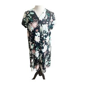 Miss Elaine Black Floral Mumu Duster Housecoat NWT Size Large Button Front